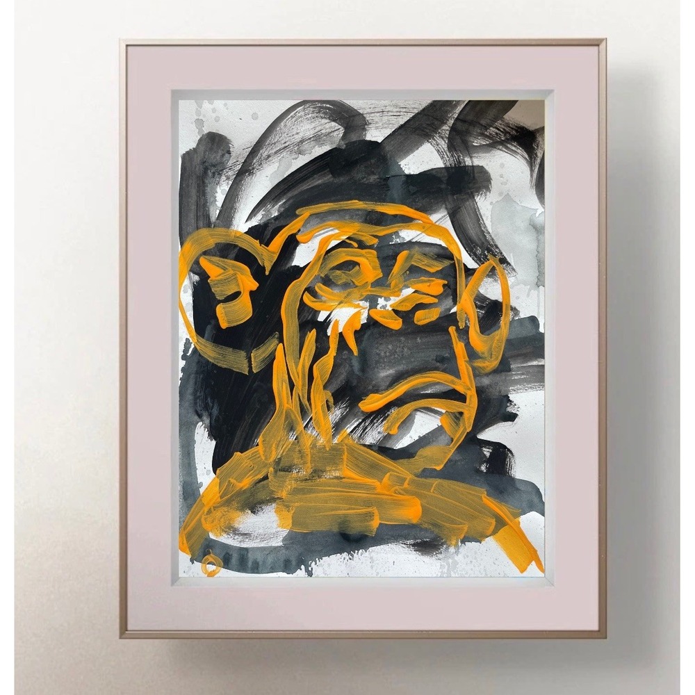 Oman Original Neo Expressionism Chimpanzee Abstract Monkey Painting Art 8.5x11